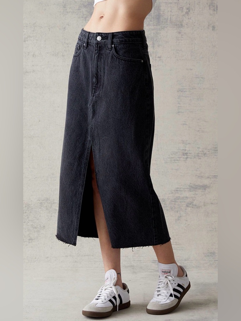 Pacsun Black 100% Cotton High Rise Black Denim Midi Skirt Size 25